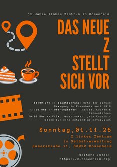 Schwarz und Orange Illustriert Film Festival Sommer Poster - 1 1.11.2026: Das neue Z stellt sich vor